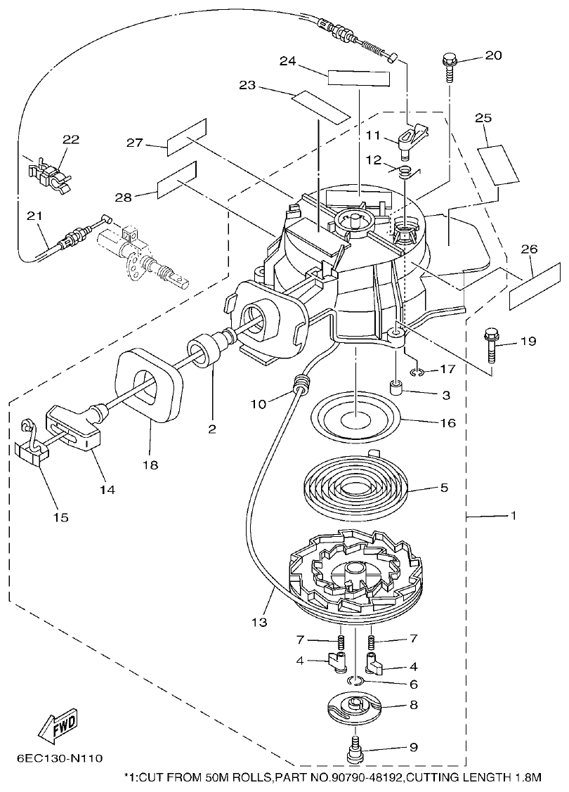 Yamaha F4BMH, F5AMH, F6CMH STARTER parts diagram